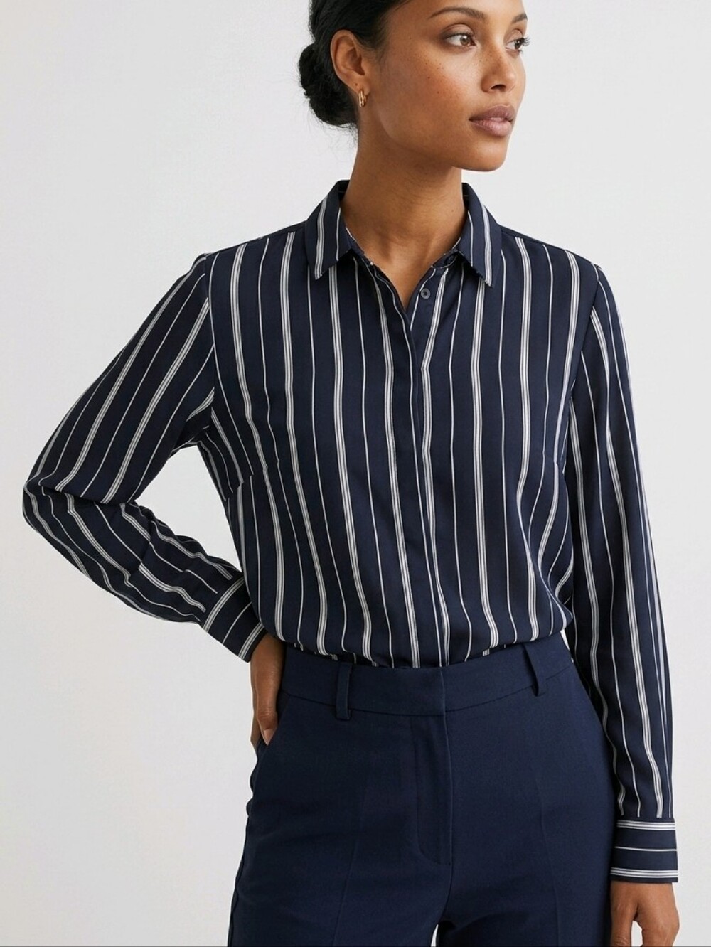 H&M Navy and White Striped Blouse
